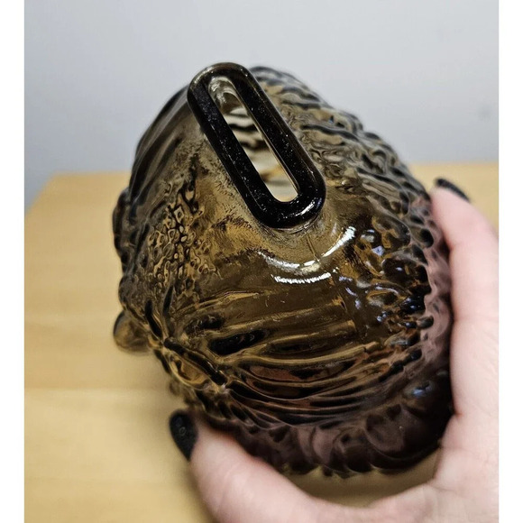 Vintage Wise Old Owl Glass Bank Smokey Gray 6 Inches - Picture 7 of 7